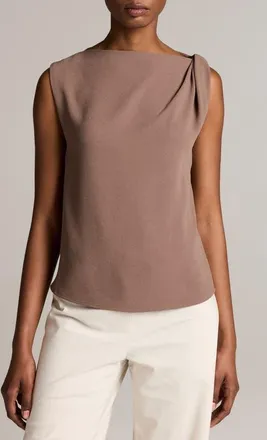 Vince Draped Shoulder Sleeveless Blouse in Taupe Haze at Nordstrom, Size 14