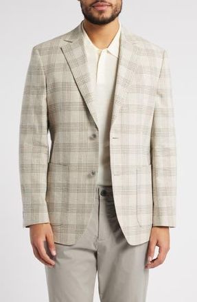 Nordstrom Henrik Trim Fit Italian Cotton & Linen Blend Jacket in Beige Marco Grid at Nordstrom Rack, Size 48 Regular