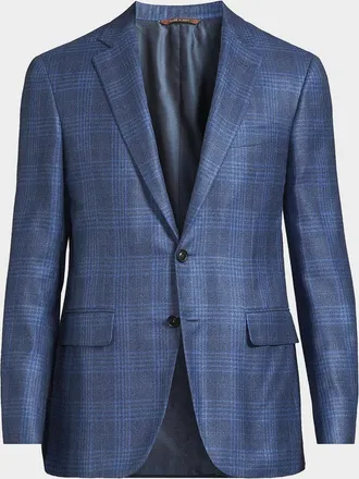 Canali Men & apos;s Kei Plaid Silk-Cashmere Trim-Fit Sport Coat