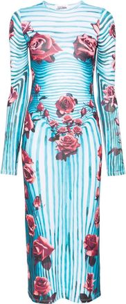 Jean Paul Gaultier Flower Body Morphing midi dress - women - Polyester/Elastane - M - Blue
