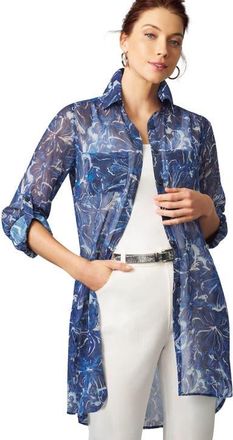 Jessica London Sheer Georgette Mega Tunic in Evening Blue Ocean Floral at Nordstrom, Size 14