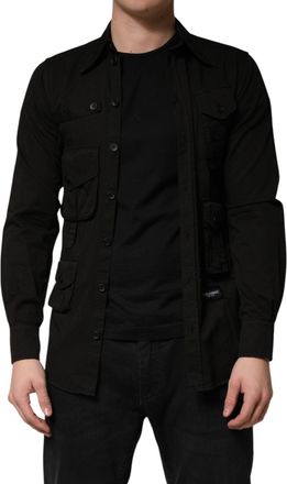 Dolce & Gabbana Black Cotton Collared Men Button Down Shirt