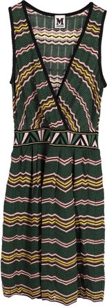 Missoni Deep V Striped Sleeveless Dress in Green Print Viscose