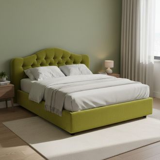 Dmora Cama Doble Alfer, Cama Doble Con Colch&oacute;n Incluido, Desenfundable Made In Italy, Con Almacenaje, Verde
