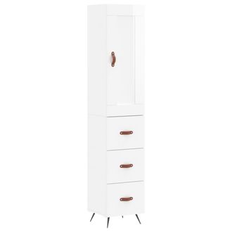 vidaXL Aparador Alto Madera Contrachapada Blanco Brillo 34,5x34x180 Cm Vidaxl