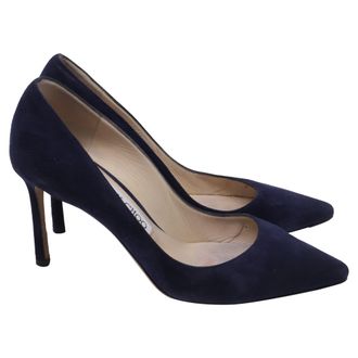Jimmy Choo London Romy Pumps in Navy Blue Suede