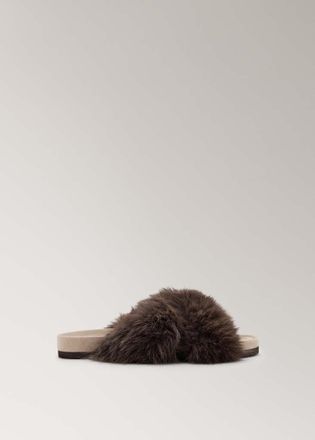 Mango Ciabatte pelliccia fasce incrociate marrone - Donna - 36 - MANGO