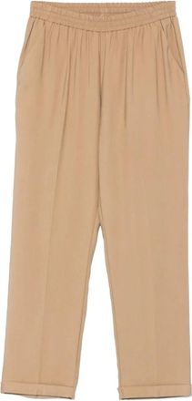 Le Tricot Perugia Beige Tapered Broek met Elastische Tailleband - Dames - Broeken - Beige - M - Polyester - Broeken
