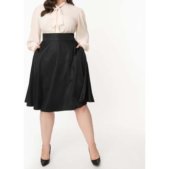 Unique Vintage Plus Size Retro Style High Waist Vivien Swing Skirt in Black Solid at Nordstrom, Size 1X