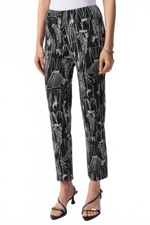 Joseph Ribkoff Sketch Print Pull On Cropped Pants In Black/vanilla
