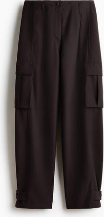 H&M Barrel-leg Cargo Trousers in Dark Brown at Nordstrom, Size 12
