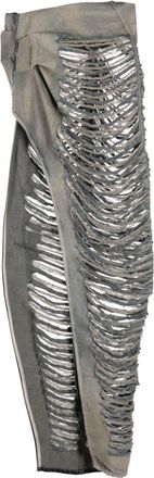 Rick Owens ripped-detail asymmetric denim skirt - women - Cotton - 40 - Neutrals