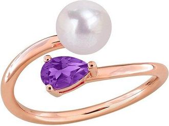 Rina Limor Rose Gold-Plated Silver 0.35 Ct. Tw. Gemstone & 6-6.5Mm Pearl Ring
