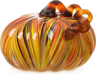 Glitzhome Multi Stripes Glass Large Glass Pumpkin Fall Harvest in Orange at Nordstrom, Size Medium