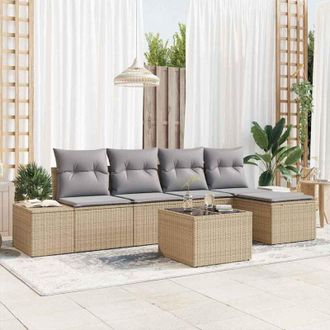 vidaXL Conjunto De Sof&aacute; De Jard&iacute;n 6 Pcs Beige Polirat&aacute;n Vidaxl