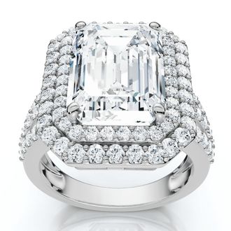 Pompeii3 Certified 6Ct Aria Emerald Diamond Engagement Ring 14k Gold/Platinum Lab Grown