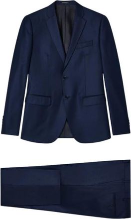 Emporio Armani Enkelrijelig lichtwollen pak met microdessin - Heren - Business pakken - Blauw - XL - Wol - Kostuums