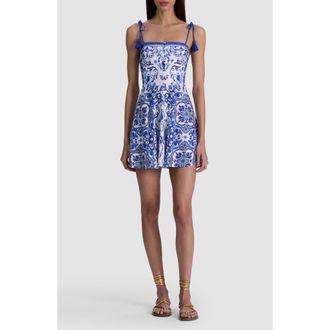 Alice & Olivia Glinda Tassel Strap Linen Blend Minidress in Solstice at Nordstrom, Size 14