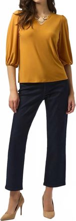 Joseph Ribkoff V-Neck 3/4 Puffed Sleeve Top In Medallion