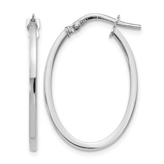 Diamond2Deal 14K White Gold Polished Oval Shape Hoop Earrings