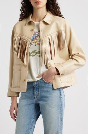 The Great. The Leather Fringe Jacket in Toasted Almond at Nordstrom, Size 3