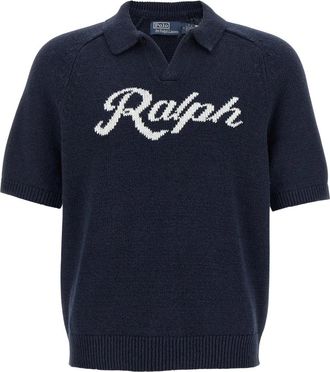 Polo Ralph Lauren Logo Intarsia Short-Sleeve Sweater - Heren - Polos - Blauw - L - Katoen - Tops