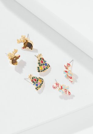 Talbots Holiday Charm Stud Earring Set - Multi/Gold - 001 Talbots