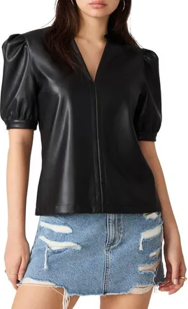 Steve Madden Cecila Faux Leather Top in Black at Nordstrom, Size X-Small