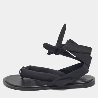 Ganni Ganni Black Nylon Puffy Thong Ankle Wrap Flats Size 39