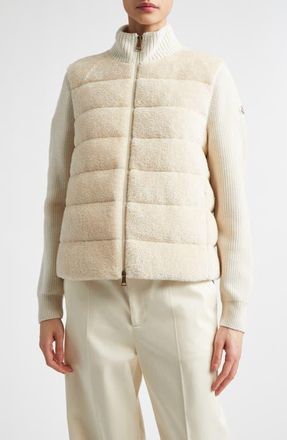 Moncler Teddy & Merino Wool Down Zip Cardigan in Ivory at Nordstrom, Size Xx-Large