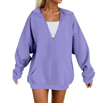 Generic Hoodies For Women UK Winter Jackets Oversized Hoodie Zip Up Longline Sweatshirts Casual Loose Long Sleeve Crewneck Pullover Comfy Fall Cloth Fashion L