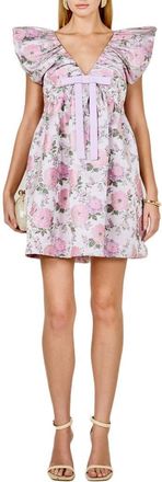 endless rose Bow Floral Print Minidress in Pink at Nordstrom, Size Medium