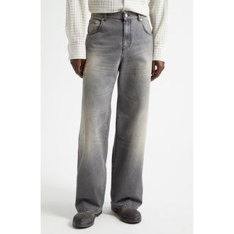 S&eacute;fr Mass Distressed Relaxed Straight Leg Jeans in Dust Black Wash at Nordstrom, Size 34