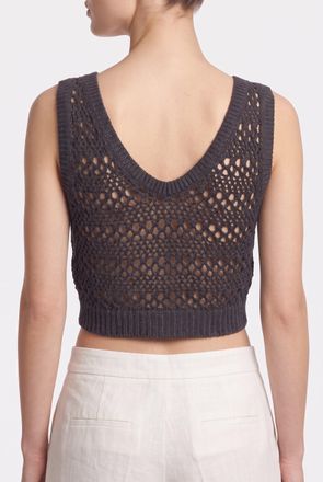 Brunello Cucinelli Openwork Linen-Silk Tank Top - Dark Grey