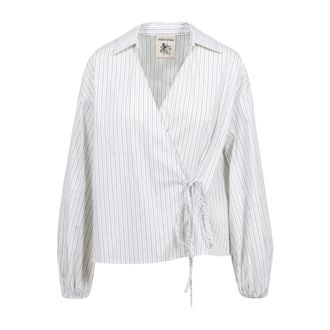 Semicouture Blouses, female, Blue, Size: 2XS Striped Cotton Shirt with Drawstring Waist