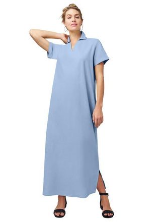 Jessica London Linen Short Sleeve Maxi Dress in Azure Mist at Nordstrom, Size 28