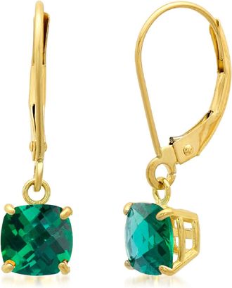 MAX + STONE Solid 10K Yellow Gold Cushion Cut Dangle Gemstone Leverback Earrings