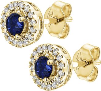 Created Brilliance Orla Yellow Gold Lab Grown Diamond and Created Sapphire Earrings