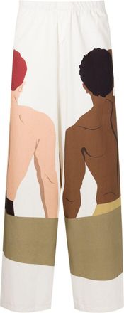 Amir Slama graphic-print wide-leg trousers - men - Cotton - GG - Neutrals