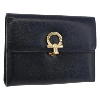 Ferragamo Pre-owned Leren Pouch - Dames - Pre-owned - Zwart - Maat: ONE Size Leer