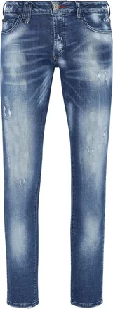 Philipp Plein Denim Trousers Super Straight Cut Destroyed