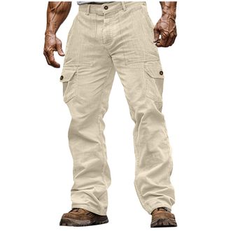 Generic Corduroy Cargo Trousers for Men Button Relaxed Fit Casual Trousers with Multi Pockets Comfortable Outdoor Cargo Pants Outdoor Daily Wear Autumn Winter