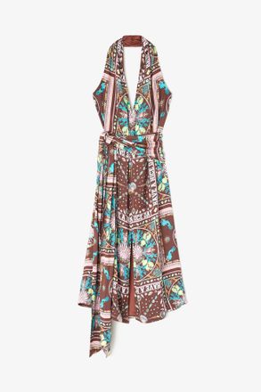 Ganni Brown Dress in Printed Twill - Size 10/12 Viscose