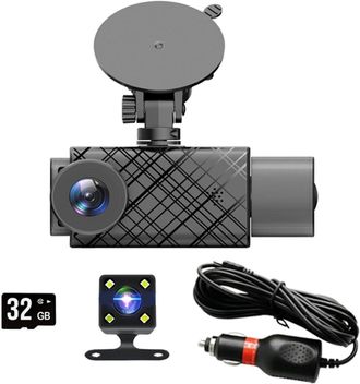 OEM 3 C&aacute;maras Dvr Para Coche (delantera, Trasera E Interior), C&aacute;mara De Salpicadero De 2 Pulgadas Y 1080p Con 3 Lentes, Visi&oacute;n Nocturna, Grabaci&oacute;n En Bucl