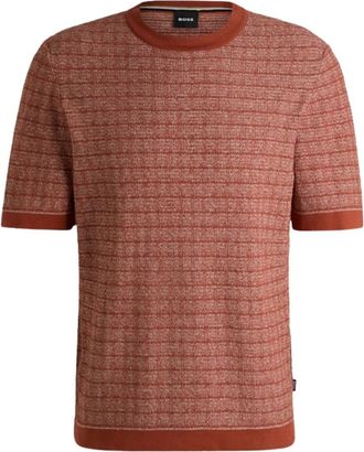 HUGO BOSS Innovatieve Jacquard Gebreide Oranje T-shirt - Heren - T-shirts - Oranje - L - Katoen - Tops