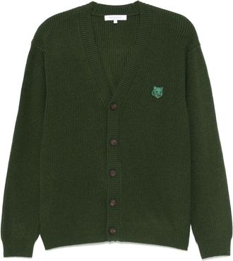 Maison Kitsuné Fox-patch cardigan - men - Viscose/Polyamide/Cashmere/Wool - L - Green