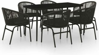 vidaXL Juego De Comedor Para Jard&iacute;n 7 Piezas Negro Vidaxl