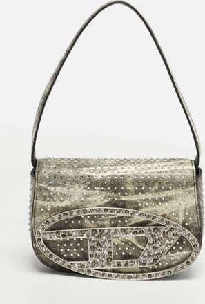 Diesel Crystal Embellished 1Dr Olive Green/white Leather Shoulder Bag