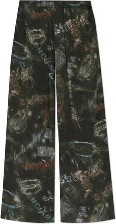 Balenciaga Wide Trousers, male, Green, Size: XS Loose-fit Printed Pants
