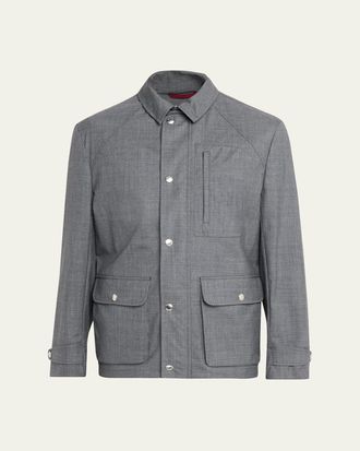 Brunello Cucinelli Mens Water-Resistant Wool Shirt Jacket